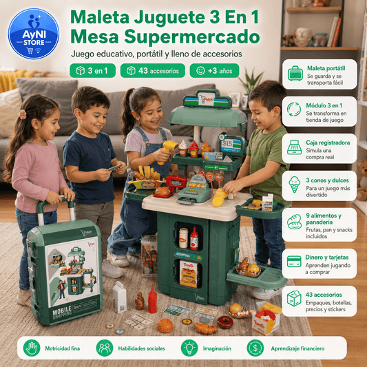 Set Supermercado Juguete Maleta Juego De Roles 49 Pz
