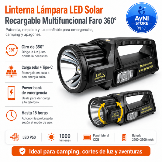 Linterna Lampara Led Solar Recargable Multifuncional Faro 360°
