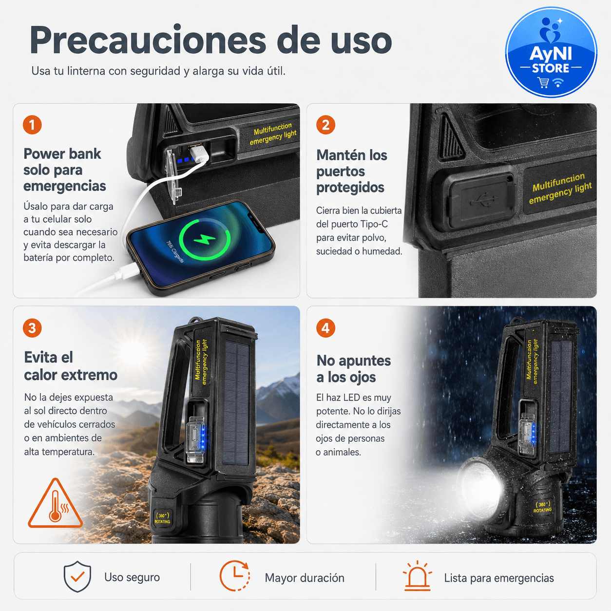 Linterna Lampara Led Solar Recargable Multifuncional Faro 360°