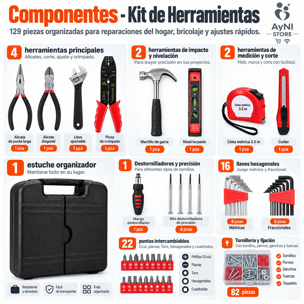 Kit Herramientas Manuales 129 Pcs