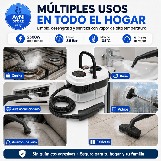 Limpiador y Sanitizador a Vapor Portátil de 2500W