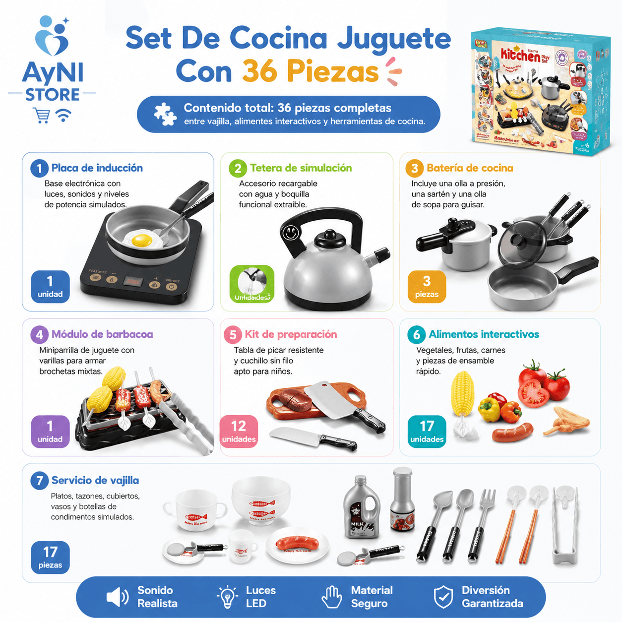 Mini Set De Cocina Juguete Con 36 Piezas