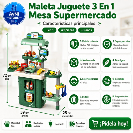 Set Supermercado Juguete Maleta Juego De Roles 49 Pz