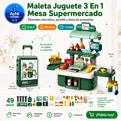 Set Supermercado Juguete Maleta Juego De Roles 49 Pz