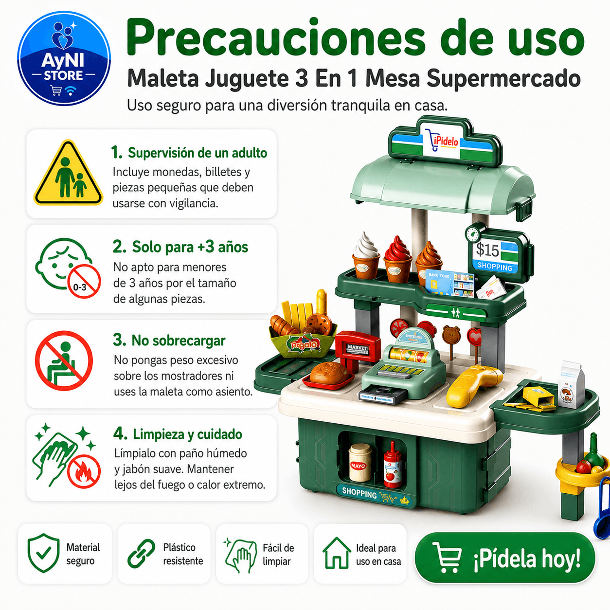 Set Supermercado Juguete Maleta Juego De Roles 49 Pz