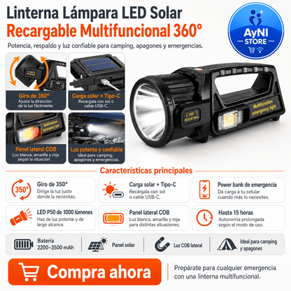 Linterna Lampara Led Solar Recargable Multifuncional Faro 360°