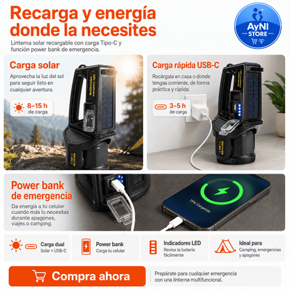 Linterna Lampara Led Solar Recargable Multifuncional Faro 360°
