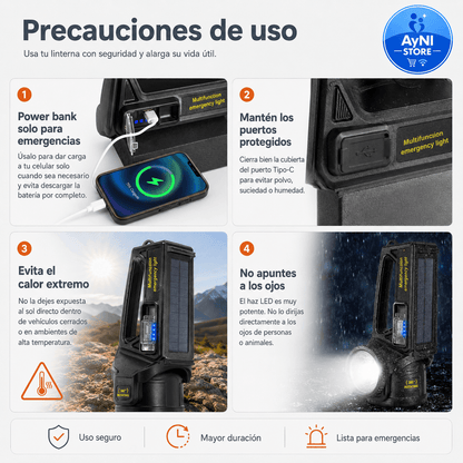 Linterna Lampara Led Solar Recargable Multifuncional Faro 360°