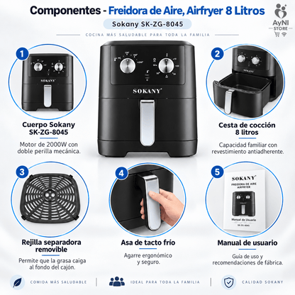 Freidora de Aire, Airfryer Sokany 8 Litros
