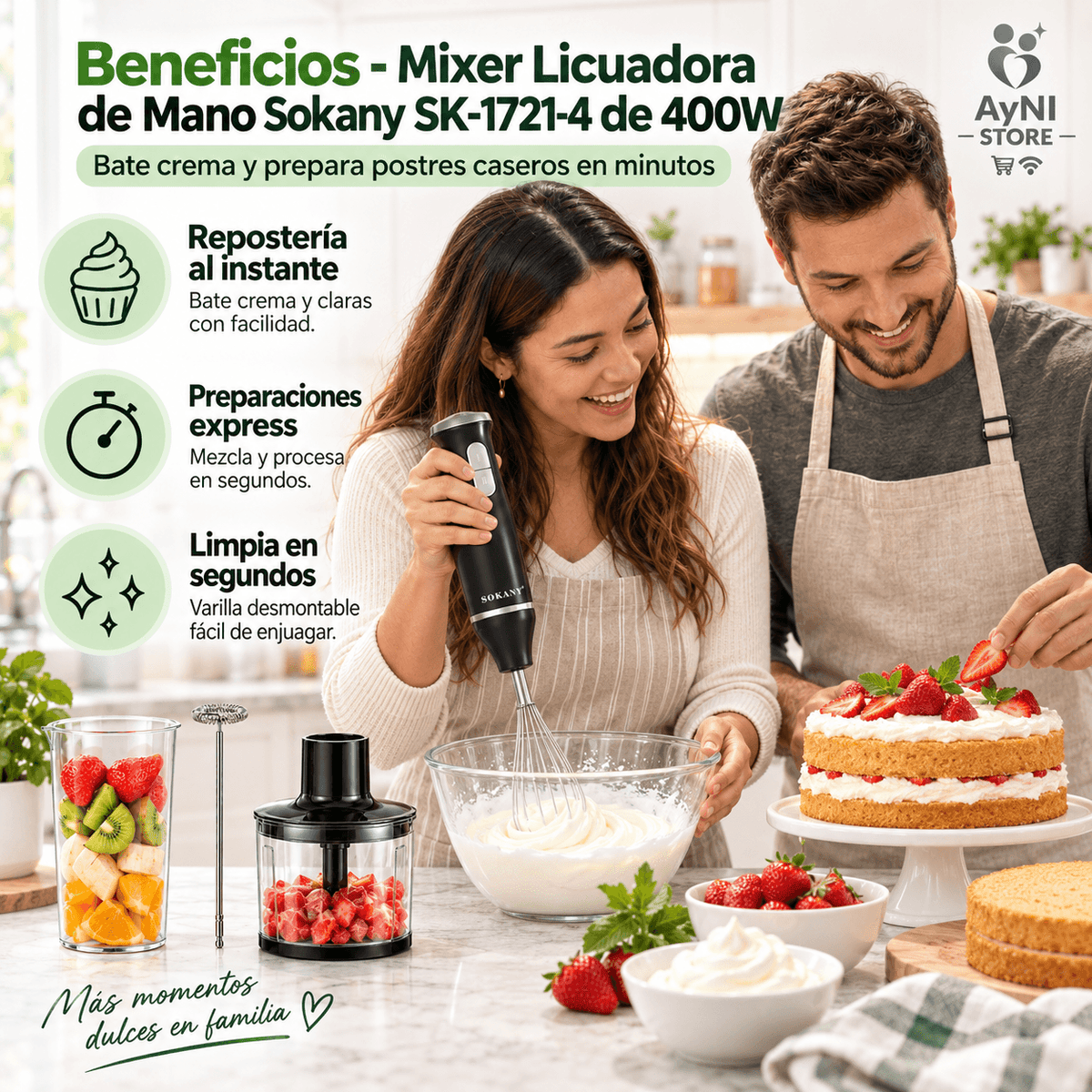 Licuadora - Mixer de Mano Multiuso Sokany 4 en 1