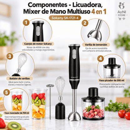 Licuadora - Mixer de Mano Multiuso Sokany 4 en 1