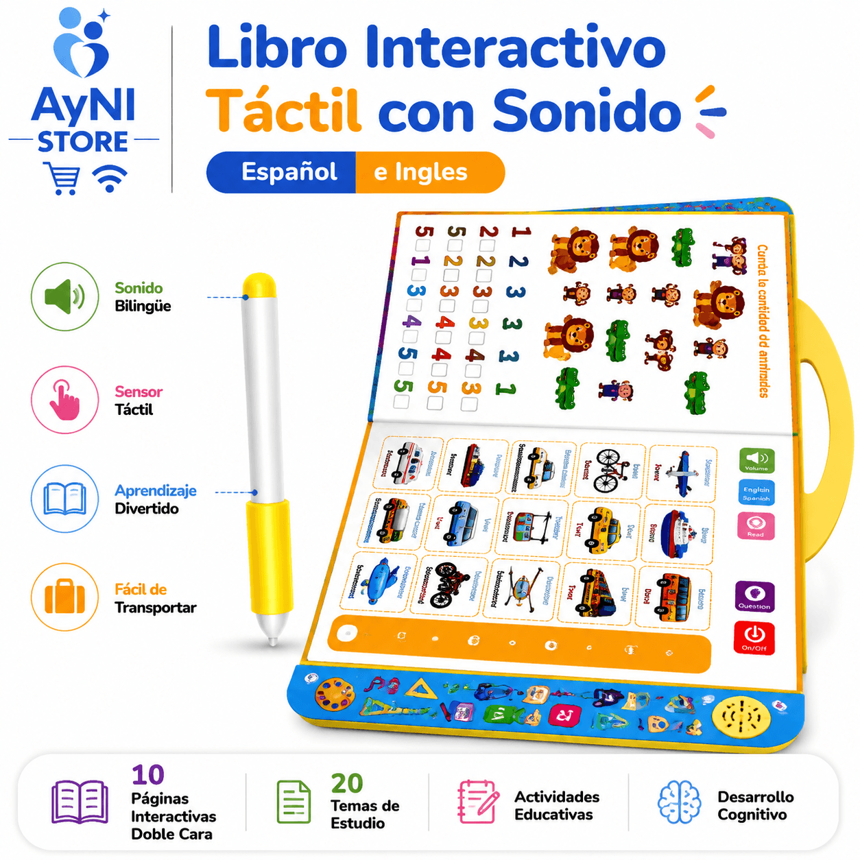 Libro Interactivo Táctil Con Sonido Español e Inglés