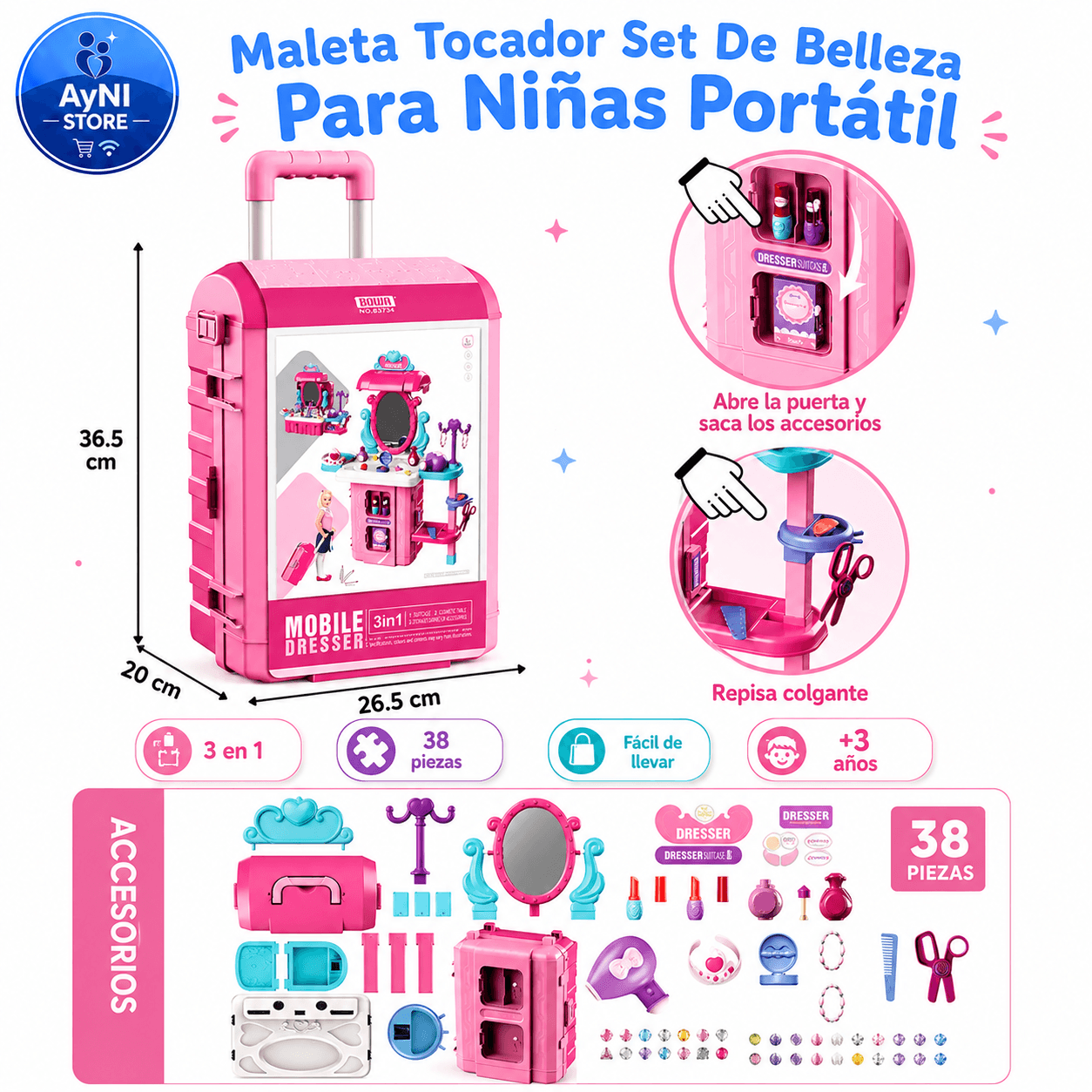 Maleta Tocador Set De Belleza Para Niñas Portátil Juguete 49 Pz