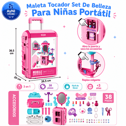 Maleta Tocador Set De Belleza Para Niñas Portátil Juguete 49 Pz