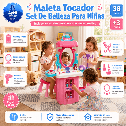 Maleta Tocador Set De Belleza Para Niñas Portátil Juguete 49 Pz