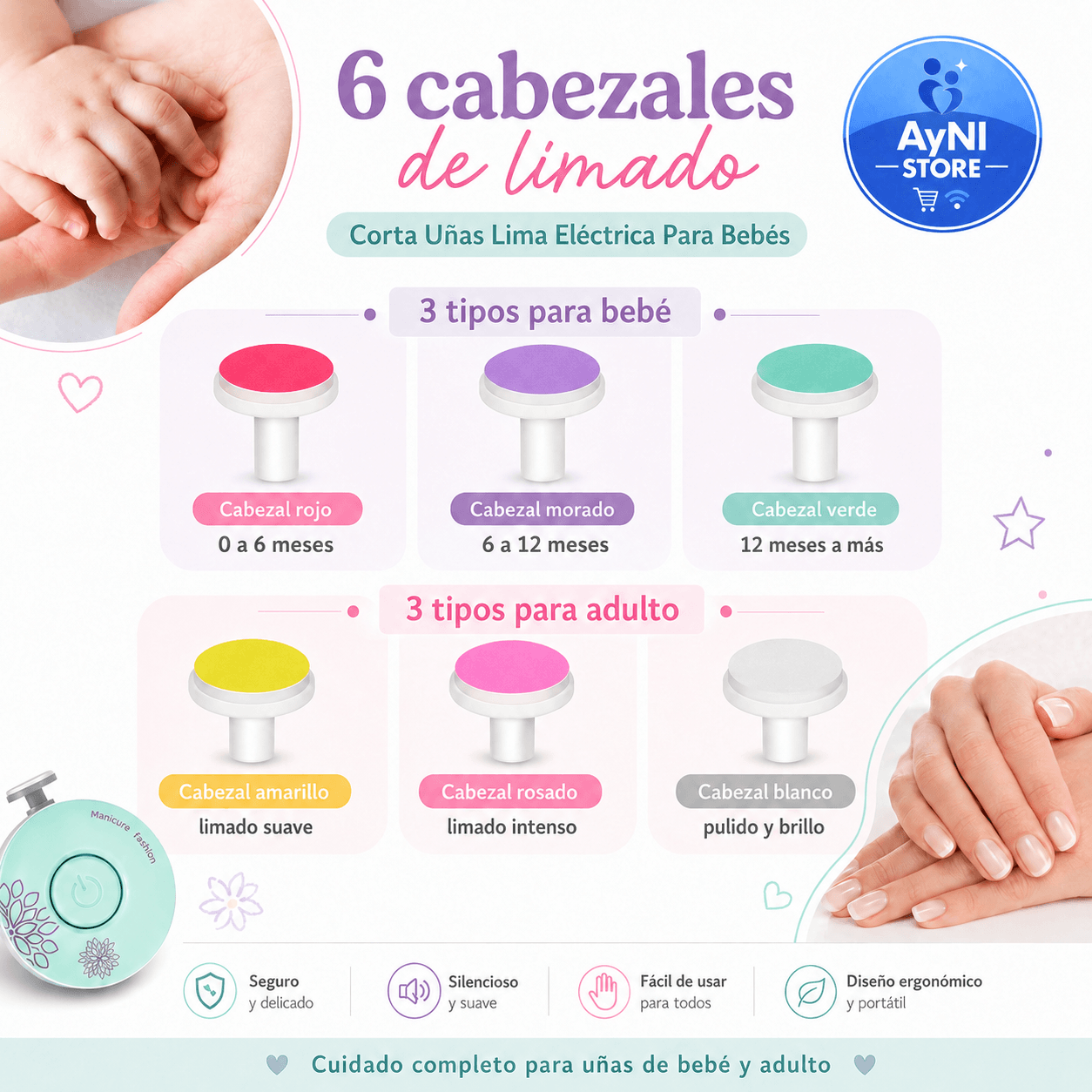 Lima de Uñas Eléctrica Ergonómica para Bebés y Adultos
