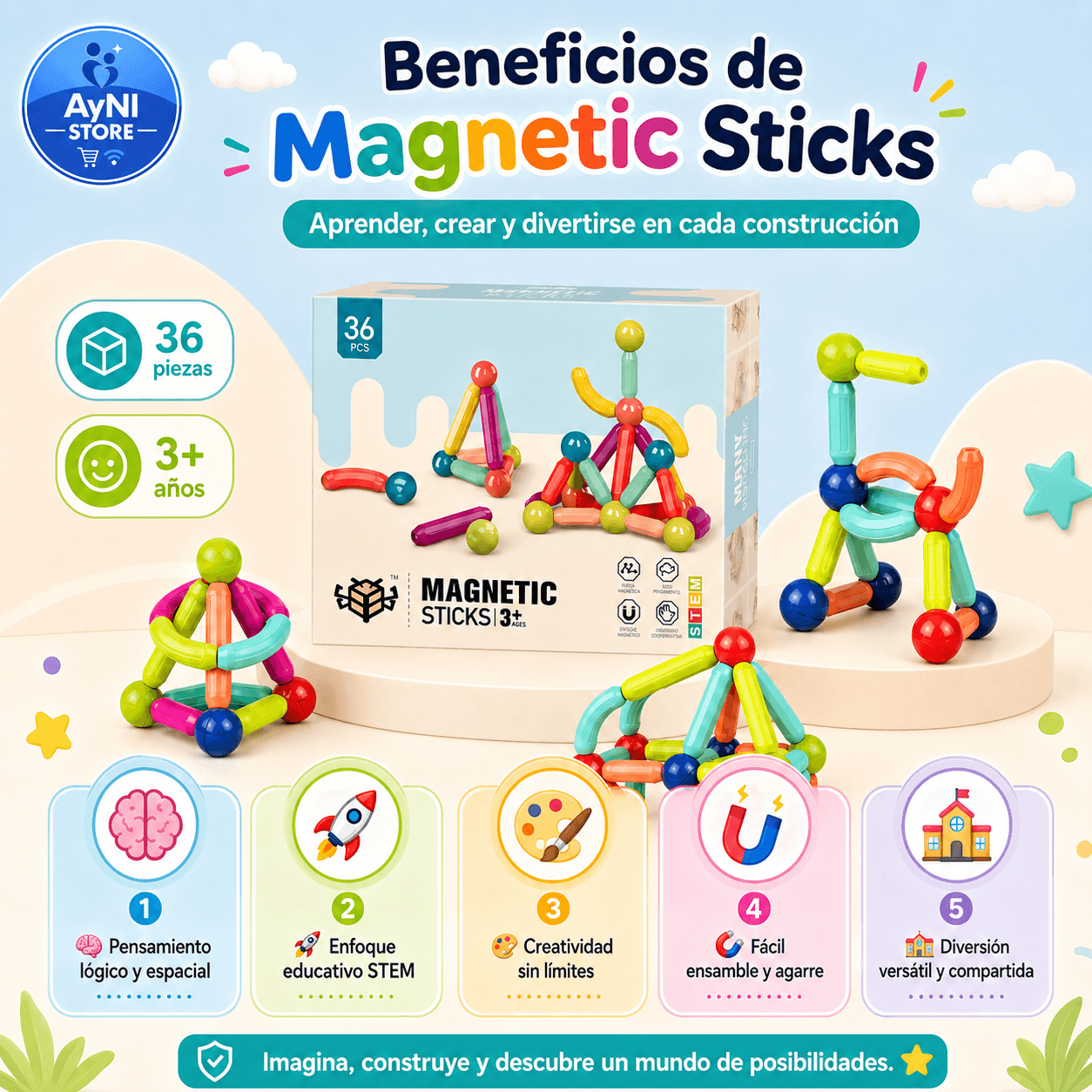 Bloques Educativos Para Armar Magneticos 36 Pcs