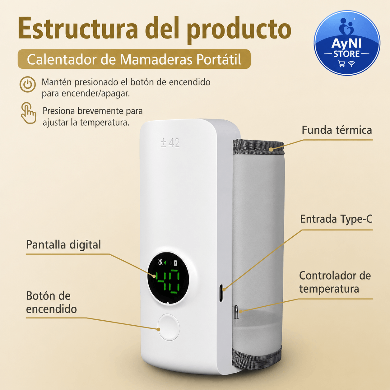 Calentador de Mamaderas Portátil USB Recargable Inalámbrico