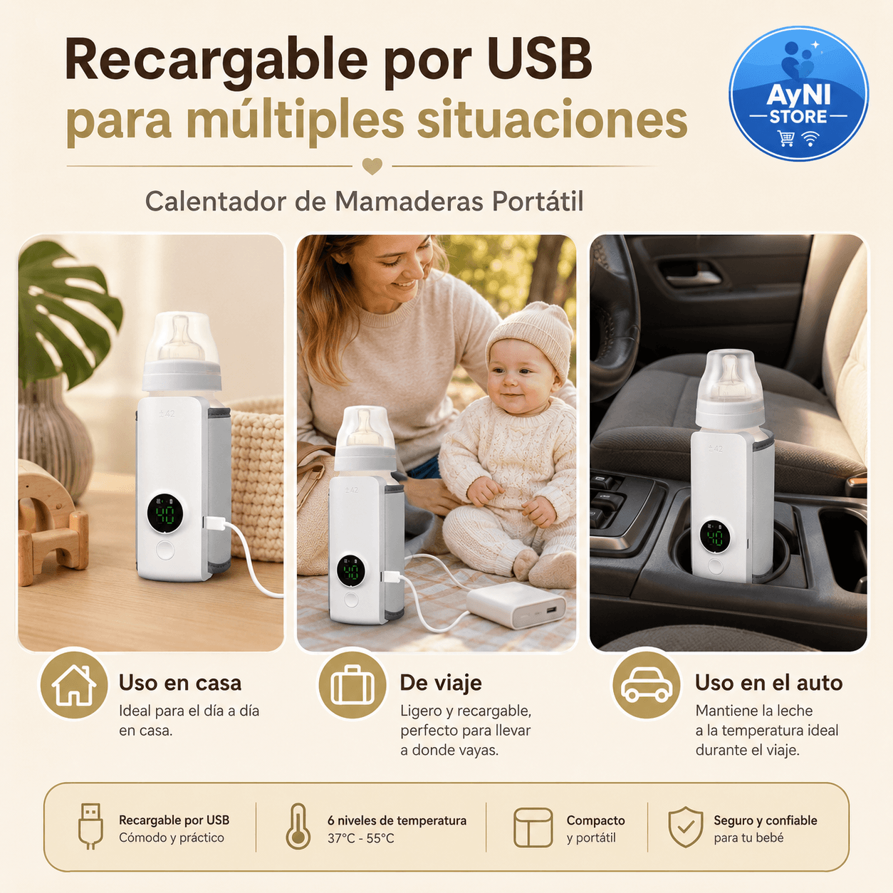 Calentador de Mamaderas Portátil USB Recargable Inalámbrico