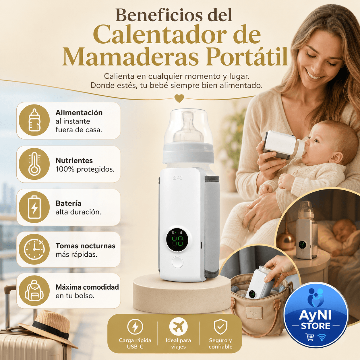 Calentador de Mamaderas Portátil USB Recargable Inalámbrico