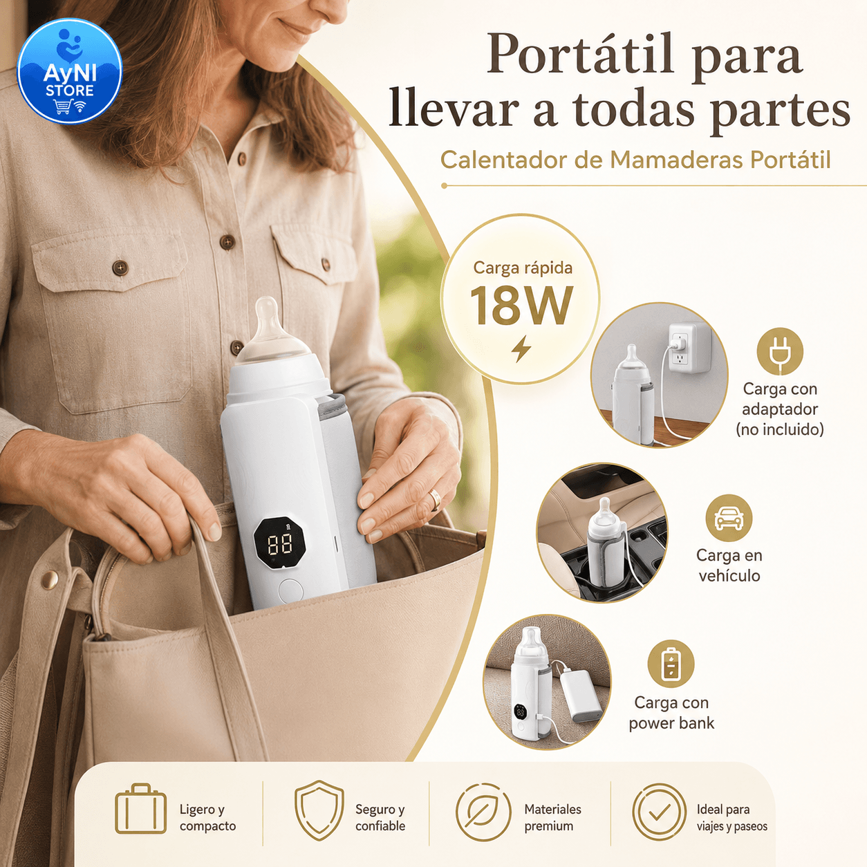 Calentador de Mamaderas Portátil USB Recargable Inalámbrico