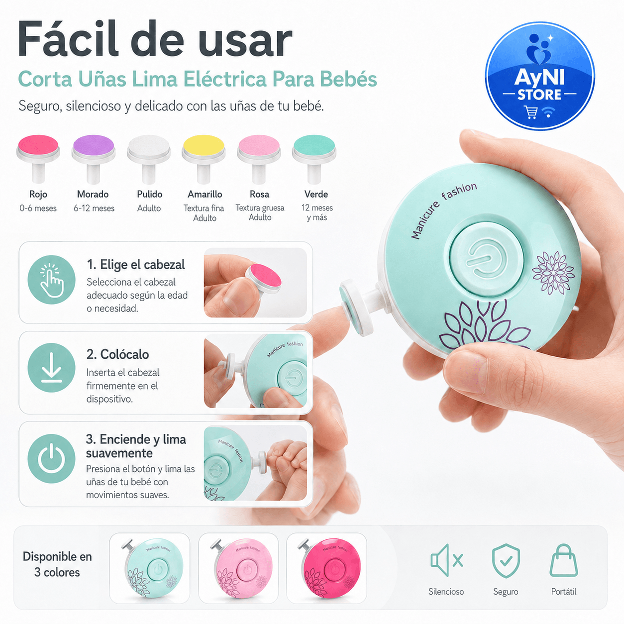 Lima de Uñas Eléctrica Ergonómica para Bebés y Adultos