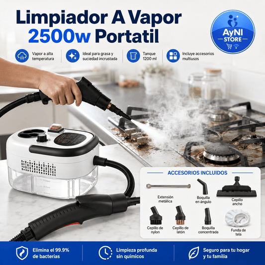 Limpiador y Sanitizador a Vapor Portátil de 2500W