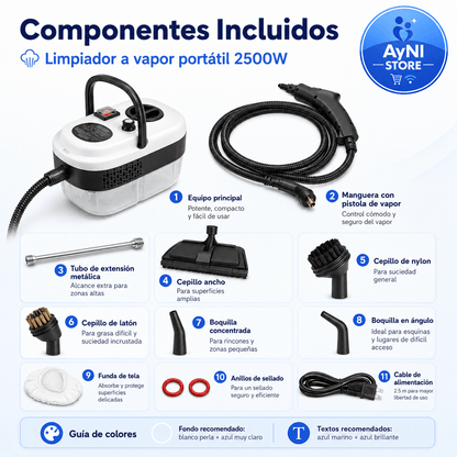 Limpiador y Sanitizador a Vapor Portátil de 2500W