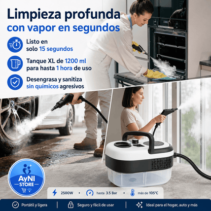 Limpiador y Sanitizador a Vapor Portátil de 2500W