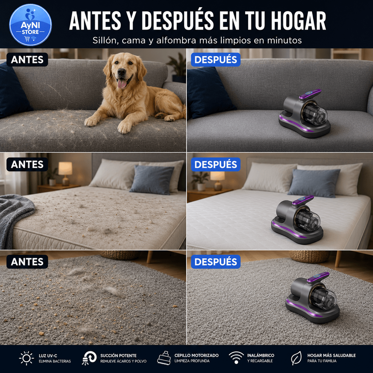 Aspiradora Portatil UV Eliminacion Acaros