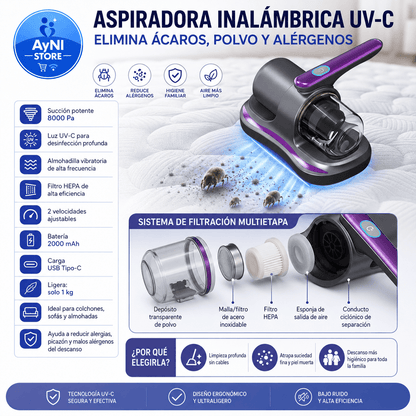 Aspiradora Portatil UV Eliminacion Acaros