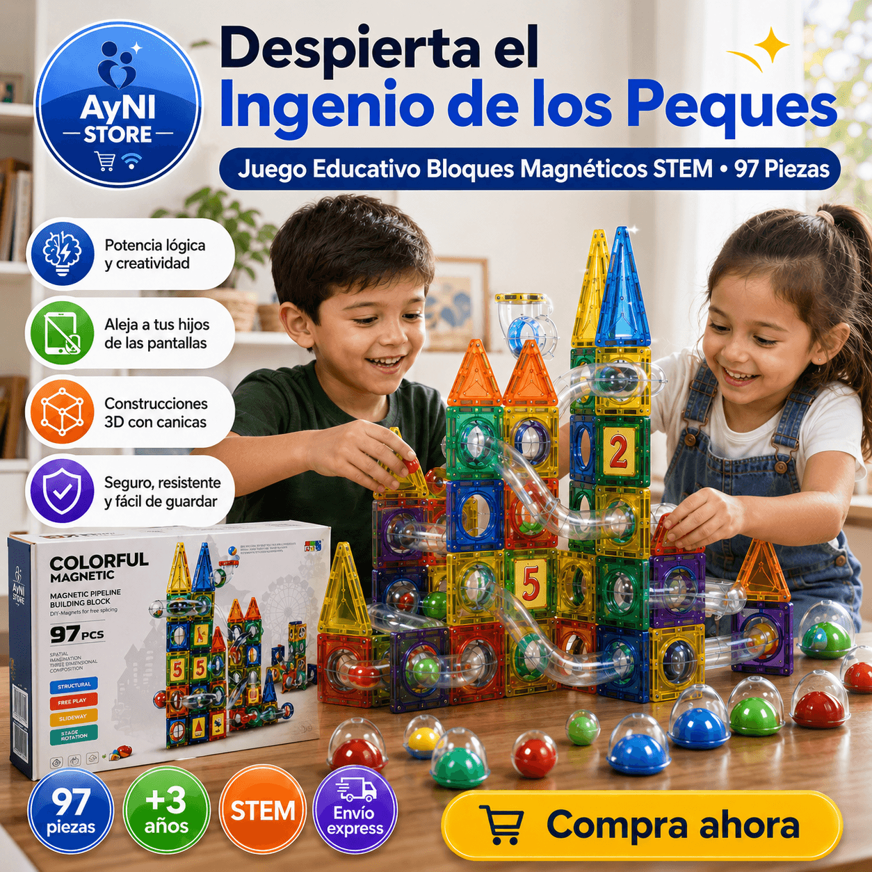 Juego Educativo Bloques Magnéticos Stem 97 Piezas