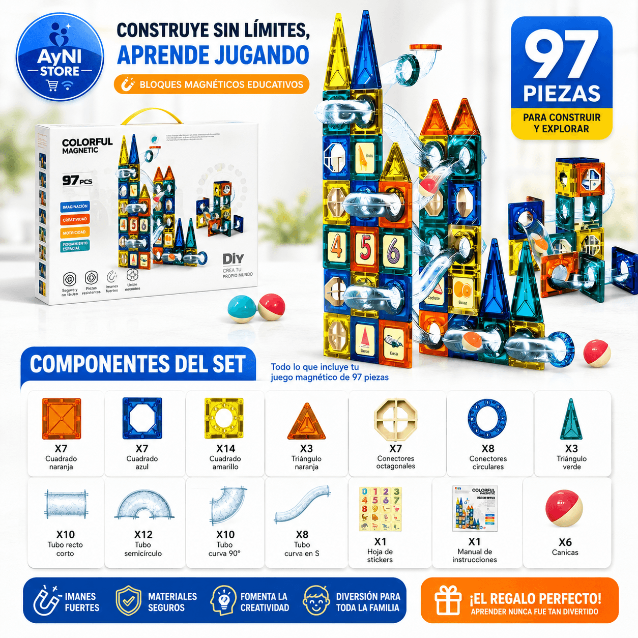 Juego Educativo Bloques Magnéticos Stem 97 Piezas