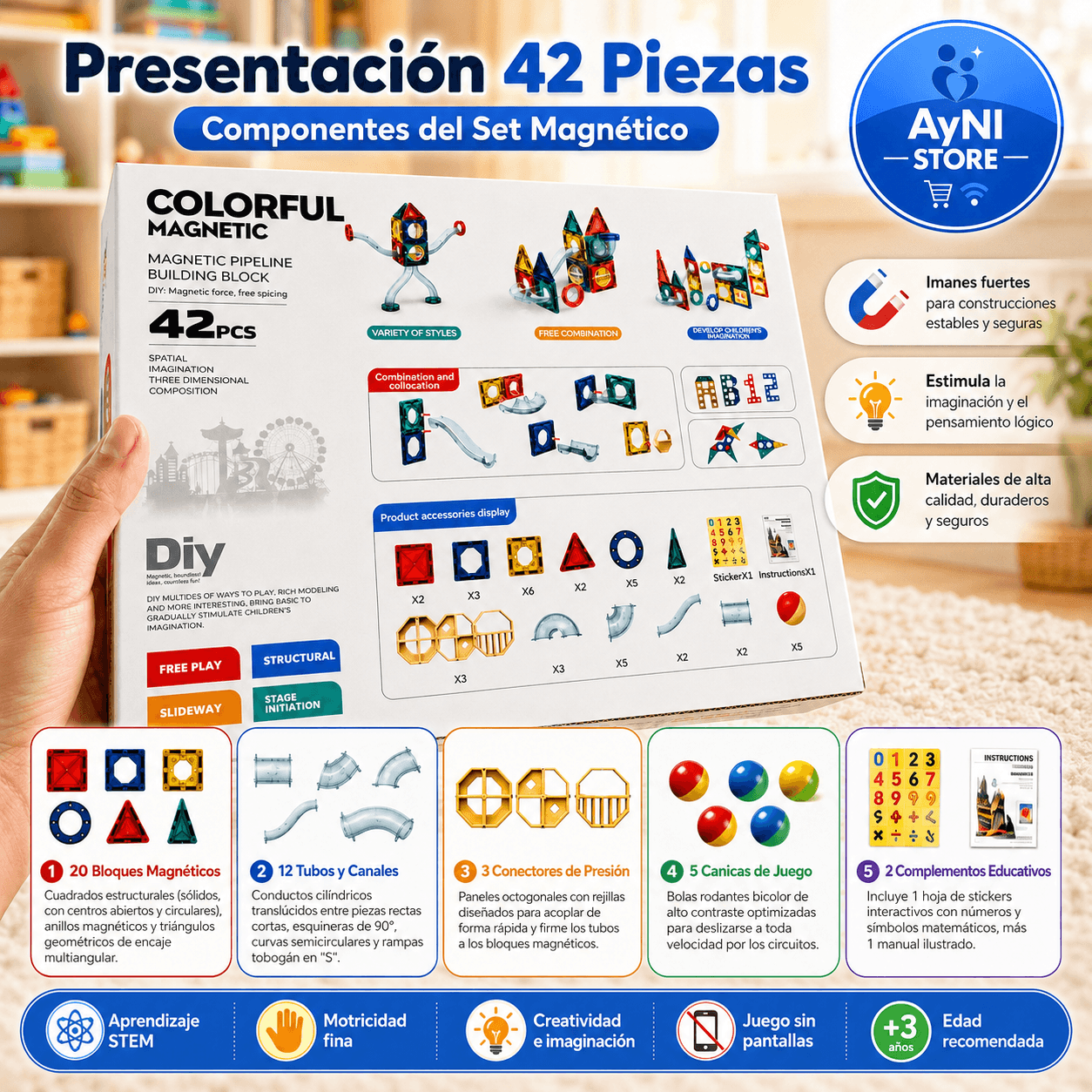 Juego Educativo Bloques Magnéticos Stem 42 Piezas