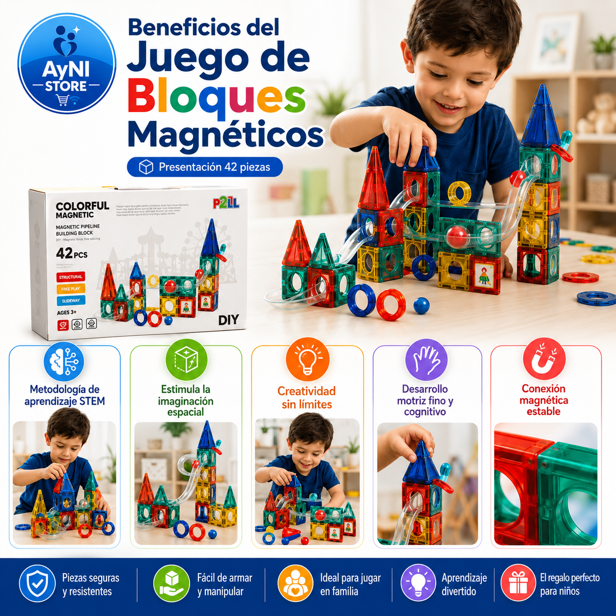 Juego Educativo Bloques Magnéticos Stem 42 Piezas