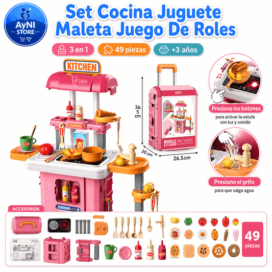 Set Cocina Juguete Maleta Juego De Roles 49 Pz