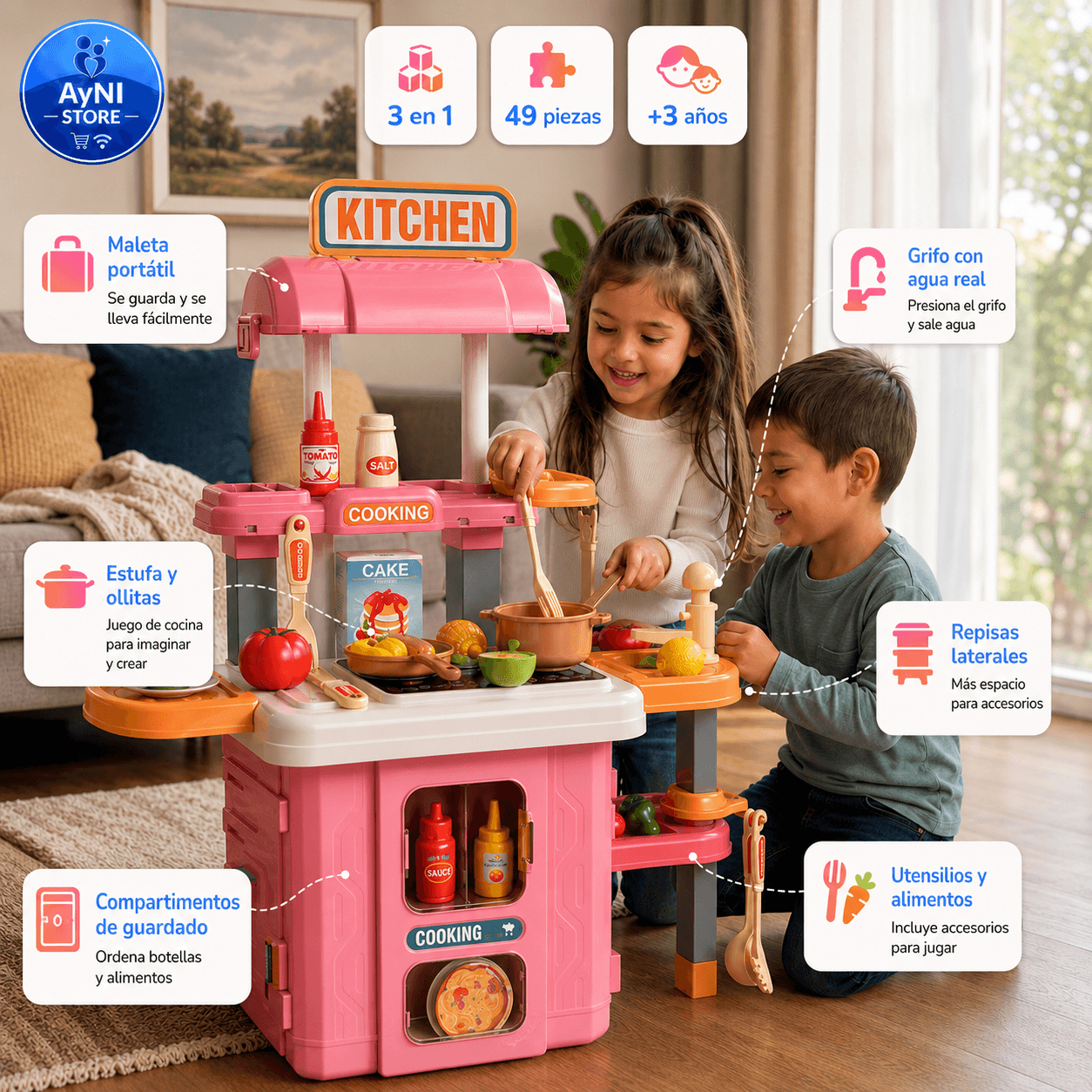 Set Cocina Juguete Maleta Juego De Roles 49 Pz