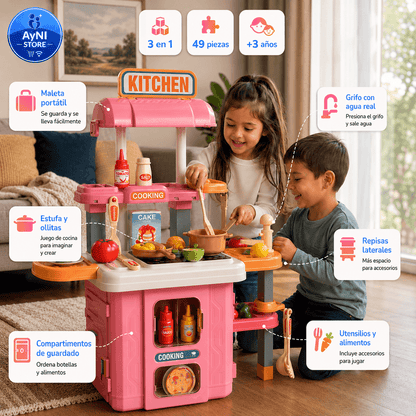 Set Cocina Juguete Maleta Juego De Roles 49 Pz